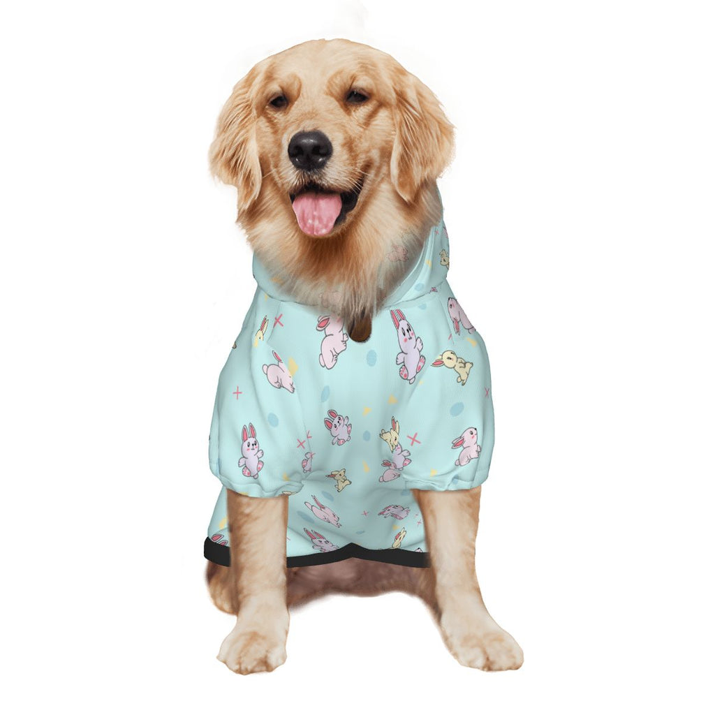 Dog wearing Bunny Pastels Nursery Print pet hoodie back side view 2