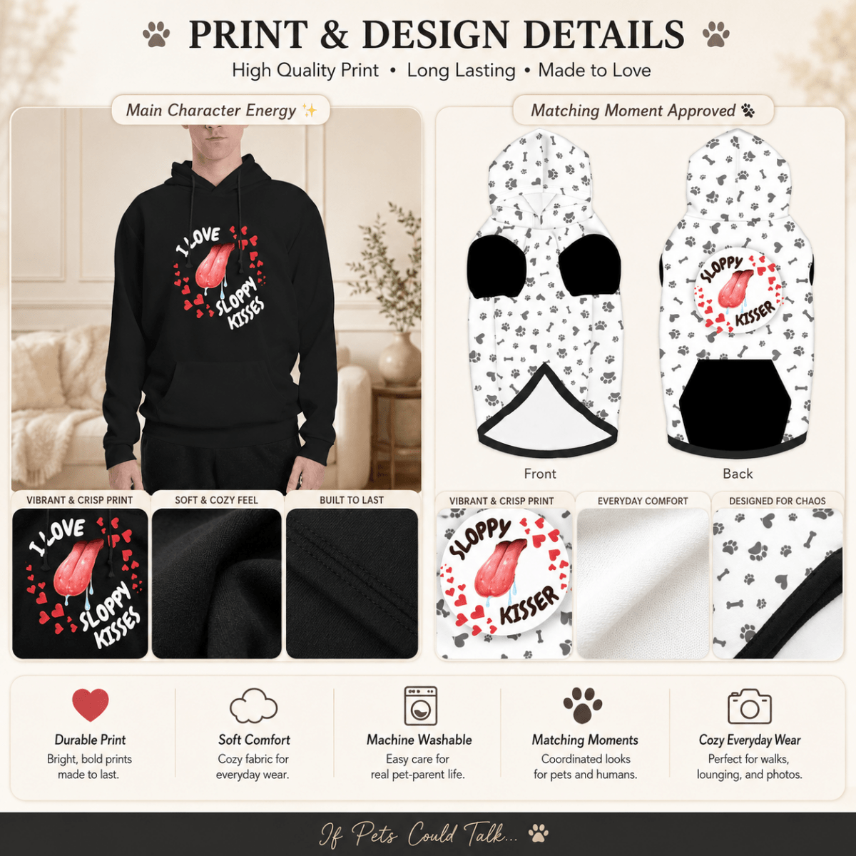 I Love Sloppy Kisses & Sloppy Kisser Pet and Human Hoodie Set - FluffnCoSBlackxsmatchingset