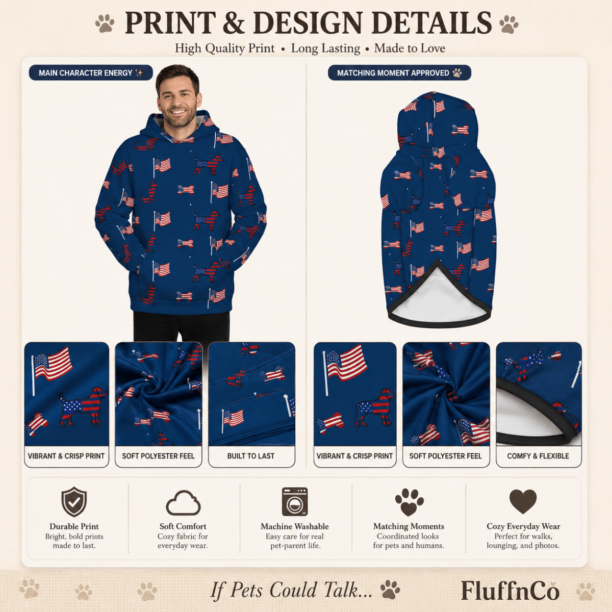 US Themed All Over Print Pet and Human Hoodie Set - FluffnCoSSAOPmatching