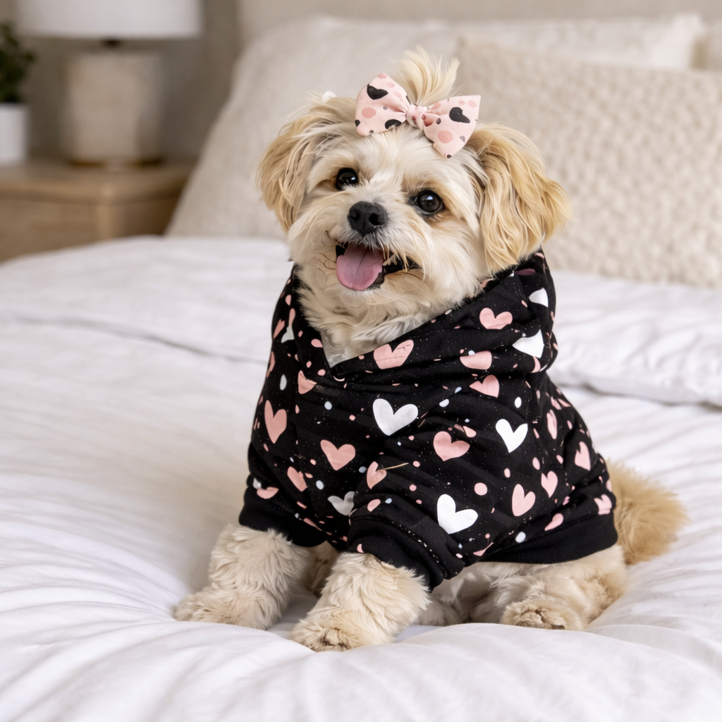 Pink and White Hearts All Over Print Pet and Human Hoodie Set - Dog