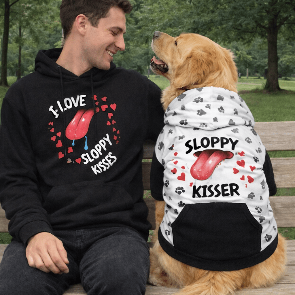 I Love Sloppy Kisses & Sloppy Kisser Pet and Human Hoodie Set - FluffnCoSBlackxsmatchingset