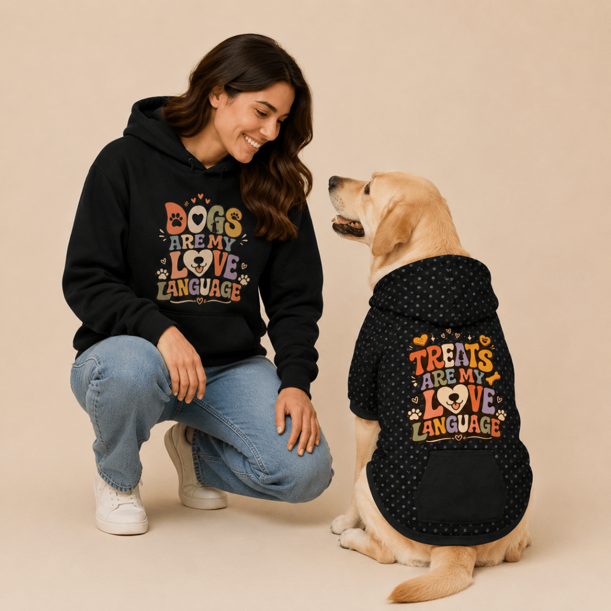 Dogs are my Love Language Pet and Owner Hoodie Set - FluffnCoBlackxsS