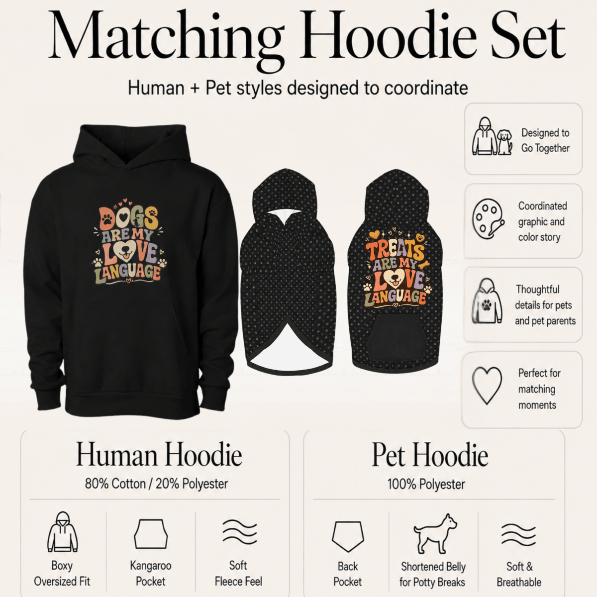 Dogs are my Love Language Pet and Owner Hoodie Set - FluffnCoBlackxsS