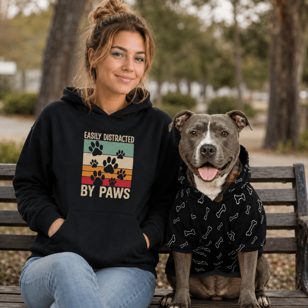 Easily Distracted by Paws Human Hoodie - FluffnCoPigment Blackxshuman onlymatching