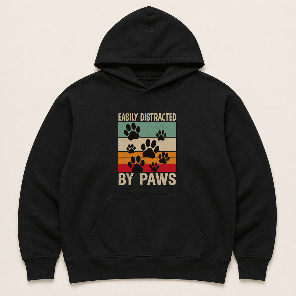 Easily Distracted by Paws Human Hoodie - FluffnCoPigment Blackxshuman only