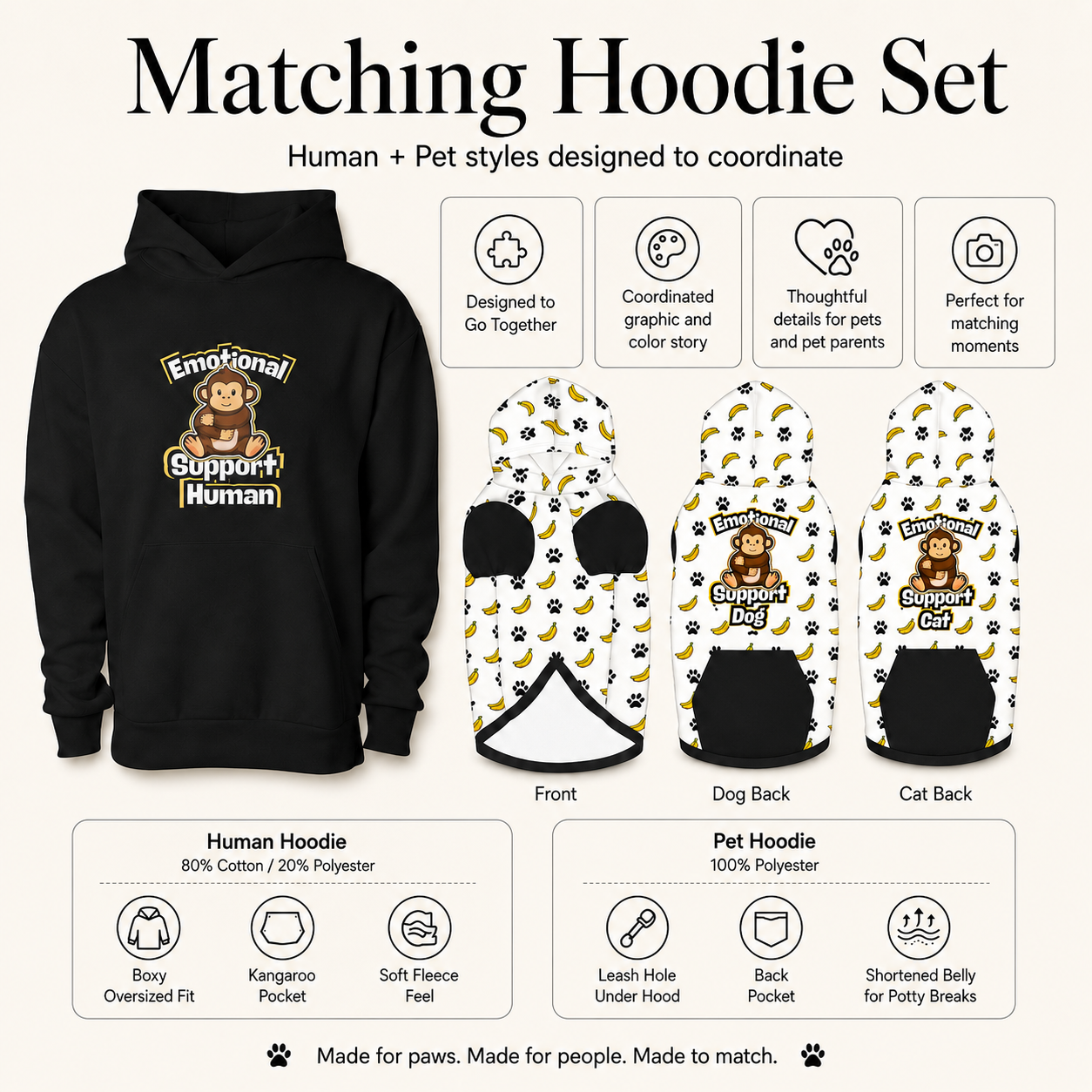 Emotional Support Human Matching Cat & Owner Hoodie Set
