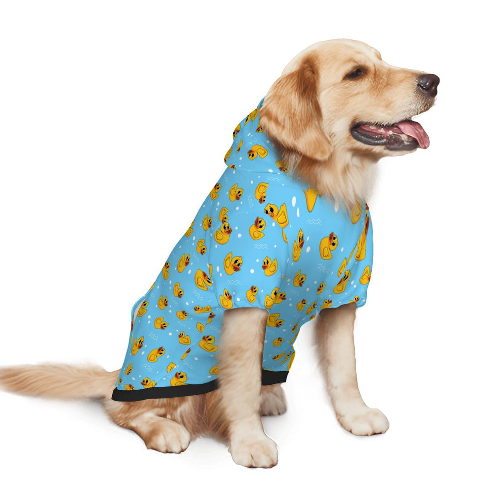 Dog wearing Yellow Ducks Nursery Print Cat and Dog Hoodie pet hoodie side view 
