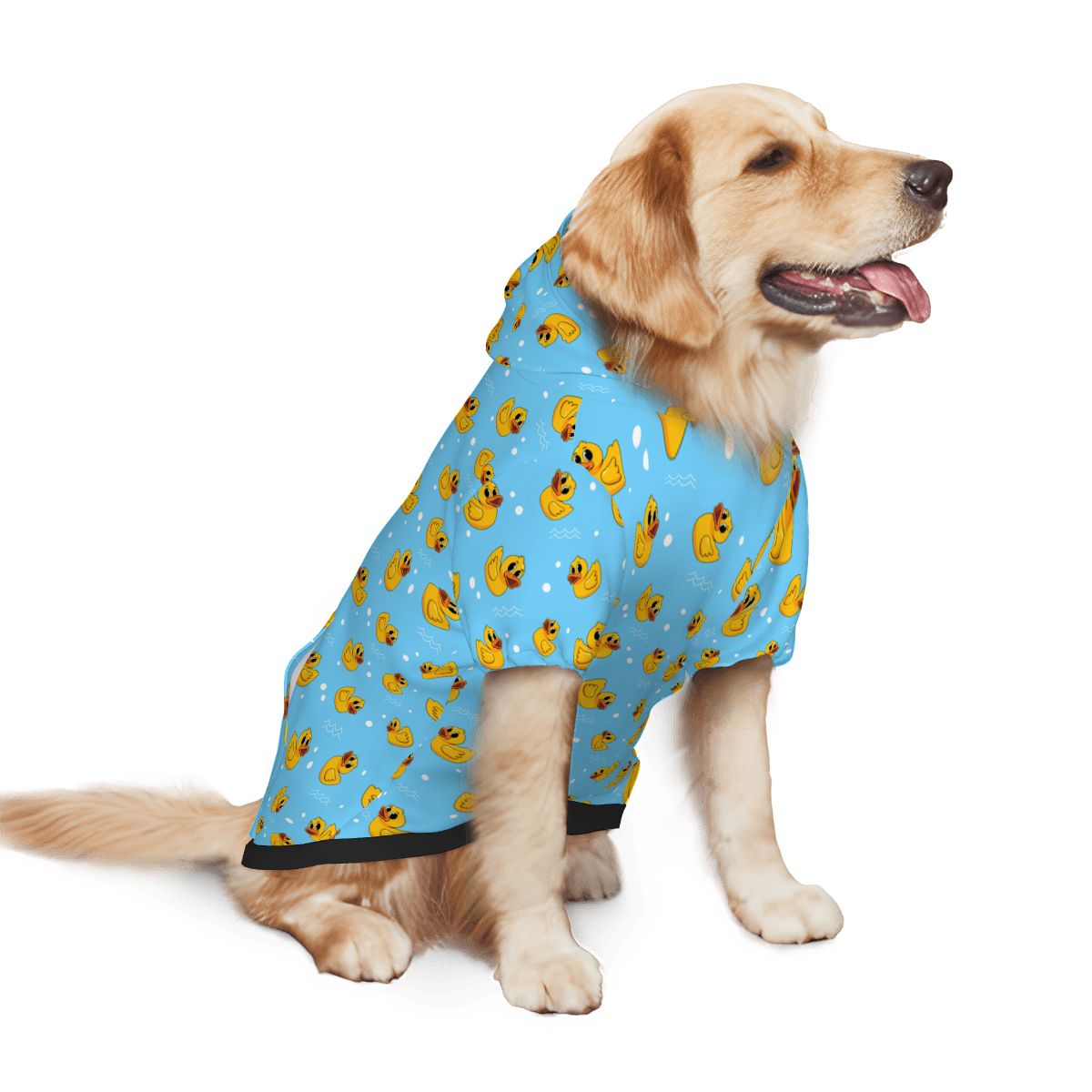 Dog wearing Yellow Ducks Nursery Print Cat and Dog Hoodie pet hoodie side view 