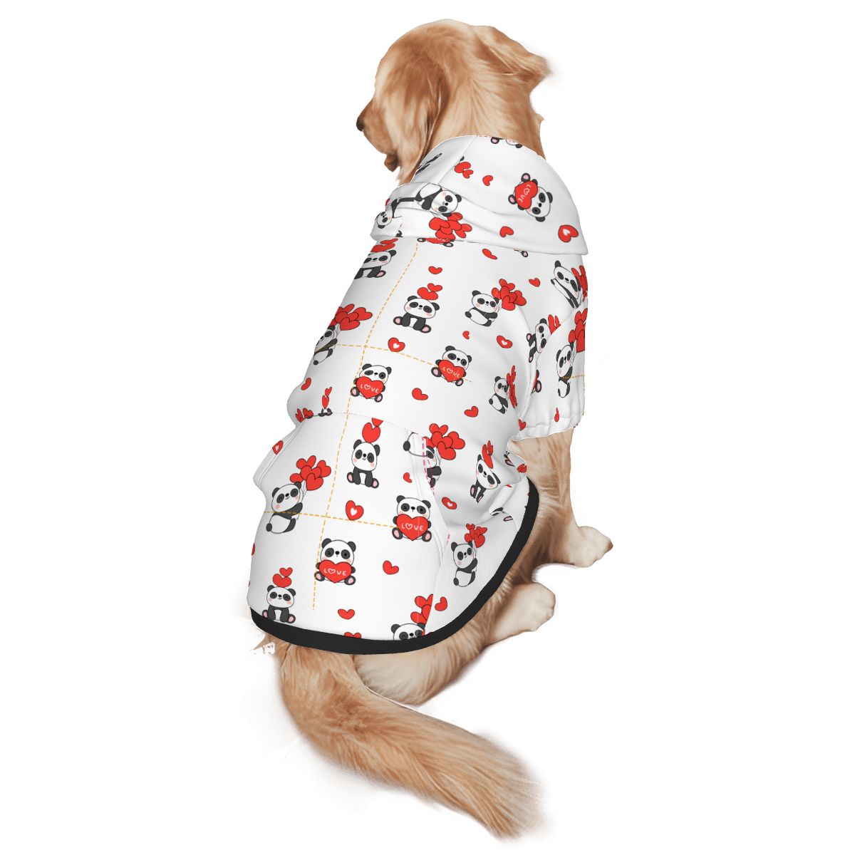 Dog wearing Panda Bear and Red Hearts All Over Pattern Pet Only Hoodie (Add-on) pet hoodie