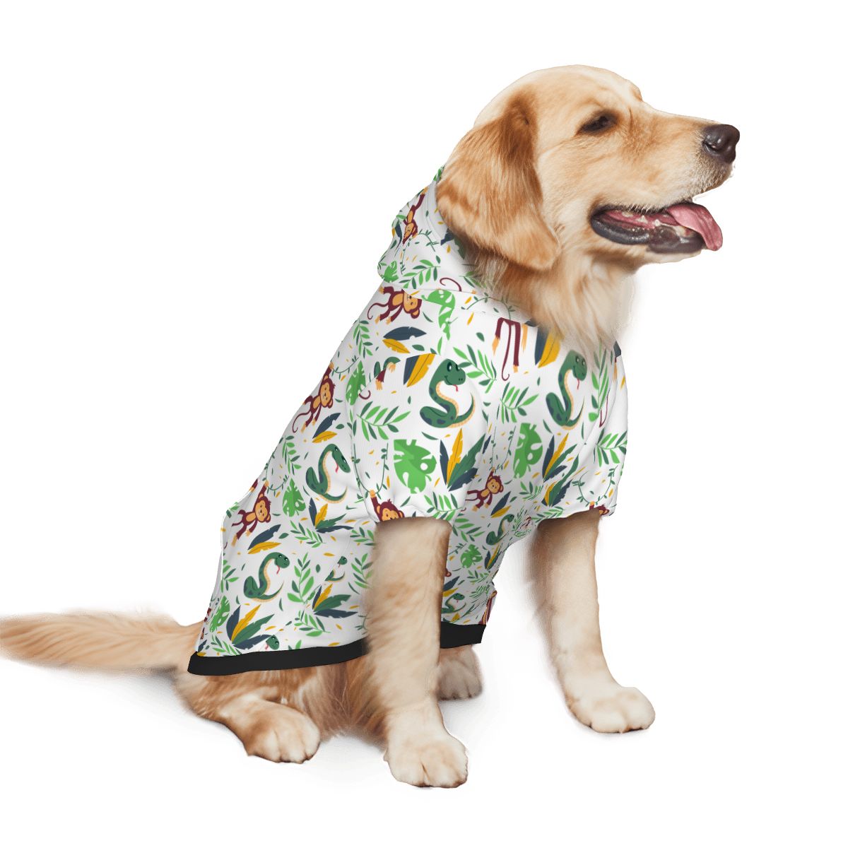 Dog wearing Hanging Monkey Nursery Print pet hoodie back side view