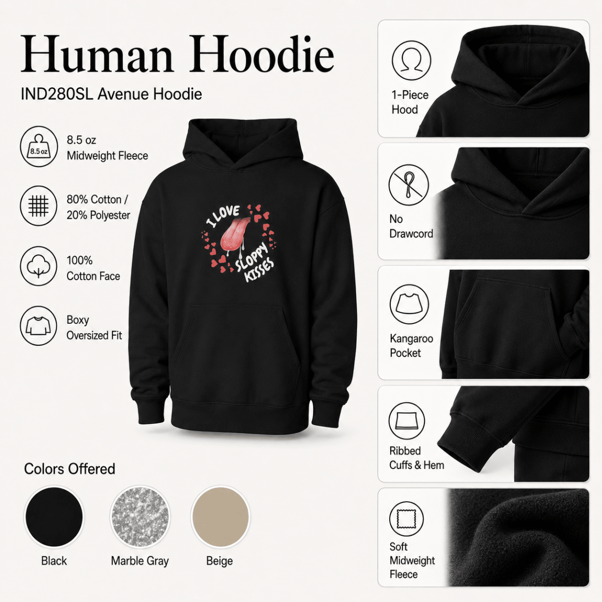 I Love Sloppy Kisses & Sloppy Kisser Pet and Human Hoodie Set - FluffnCoSBlackxsmatchingset