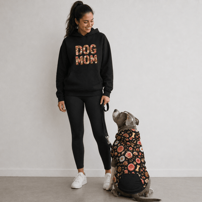 Floral Dog Mom Pet and Human Hoodie Set - FluffnCoSBlackxsmatchingset