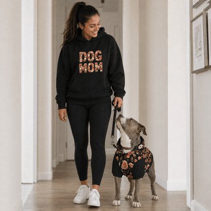Floral Dog Mom Pet and Human Hoodie Set - Woman and dog
