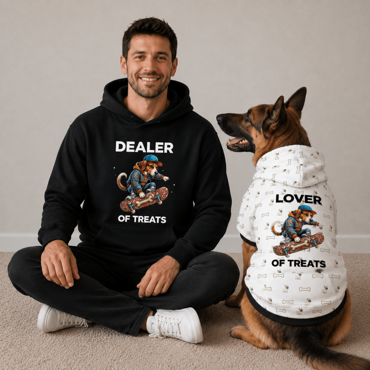 Dealer & Lover of Treats Pet and Human Hoodie Set - FluffnCoBlackxsSmatchingset