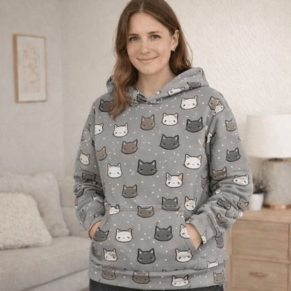 Cat Face All Over Pattern Pet and Human Hoodie Set - FluffnCoSSAOPmatching