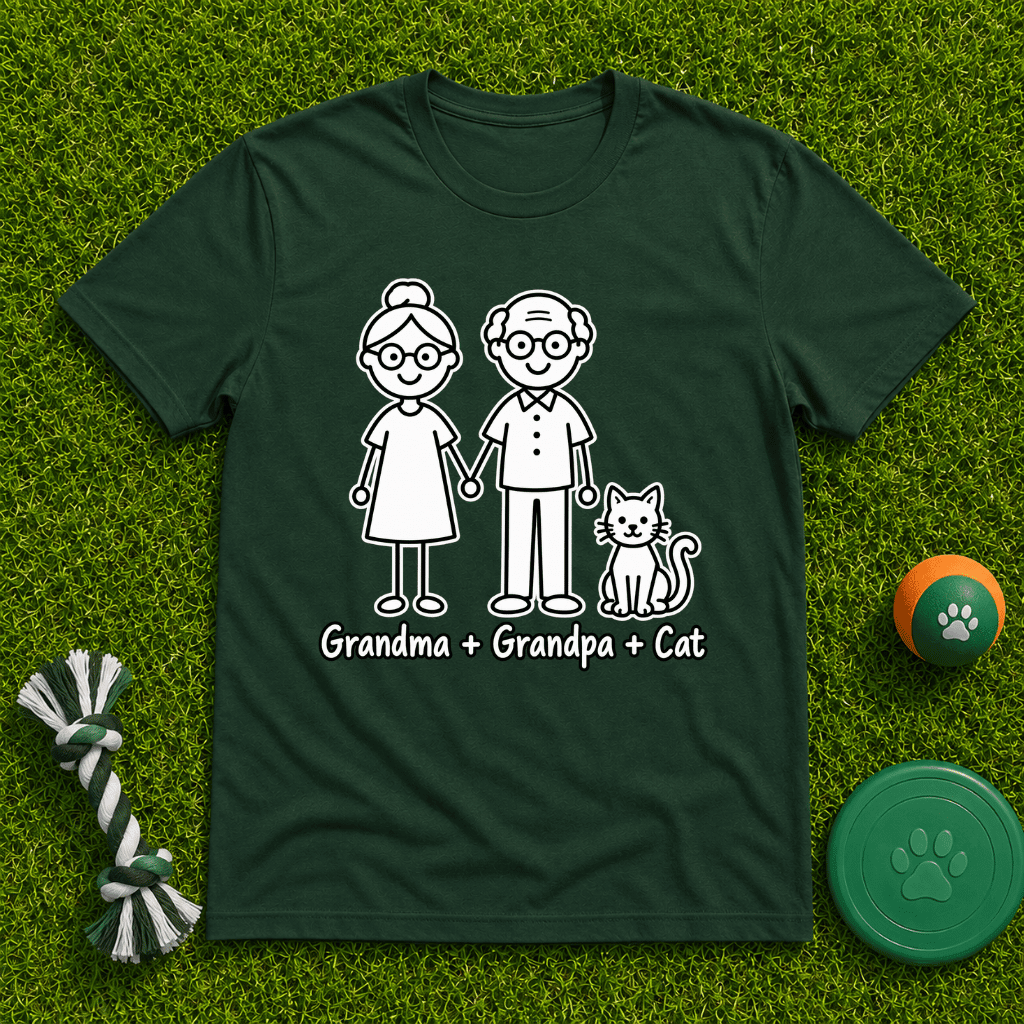 Grandma + Grandpa + Cat Family Portrait T Shirt - FluffnCoblackxs