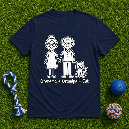 Grandma + Grandpa + Cat Family Portrait T Shirt - FluffnCoblackxs