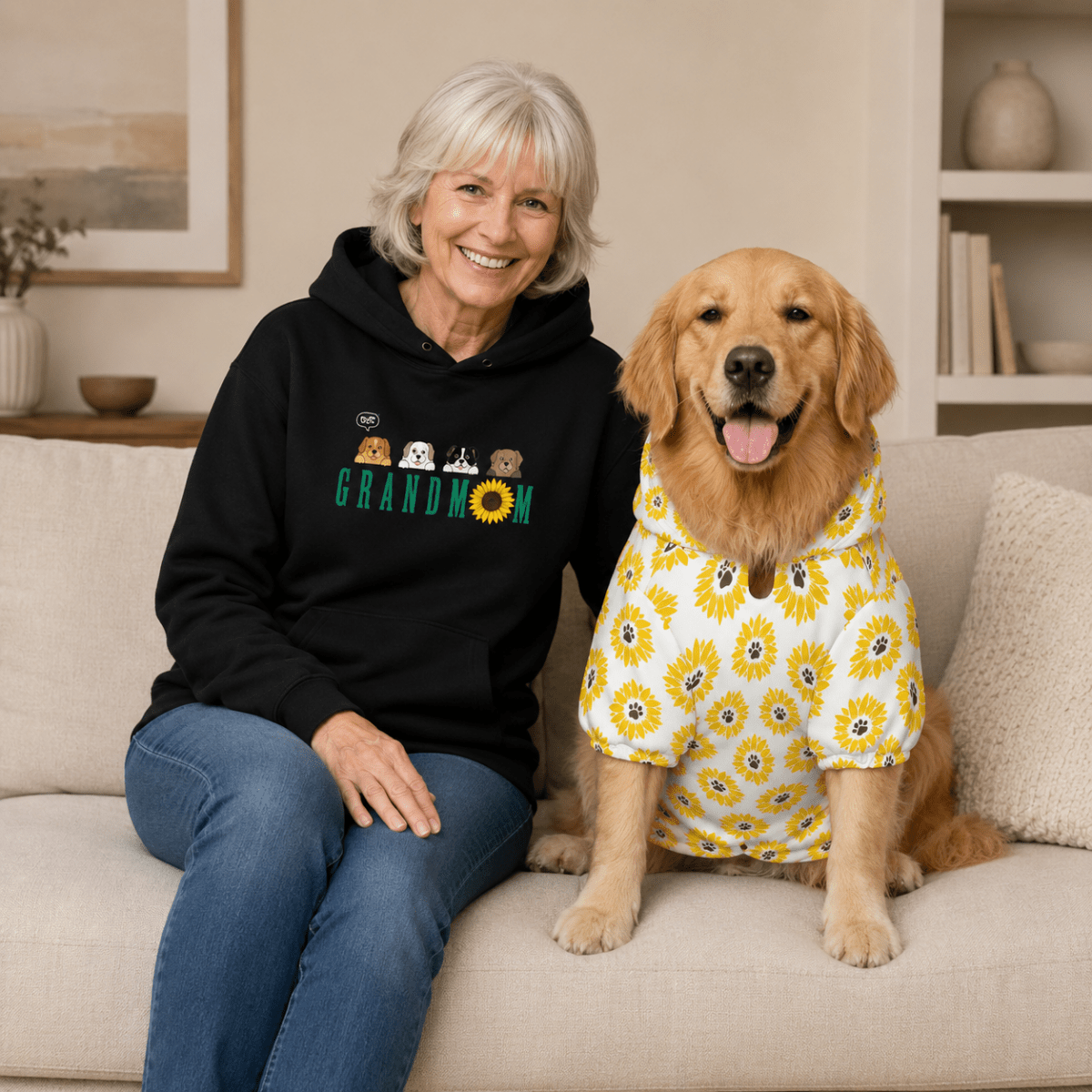 Grandmom & Grandkid Matching Pet & Owner Hoodie Set - FluffnCoSblackxs