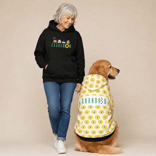 Grandmom & Grandkid Matching Pet & Owner Hoodie Set - FluffnCoSblackxs