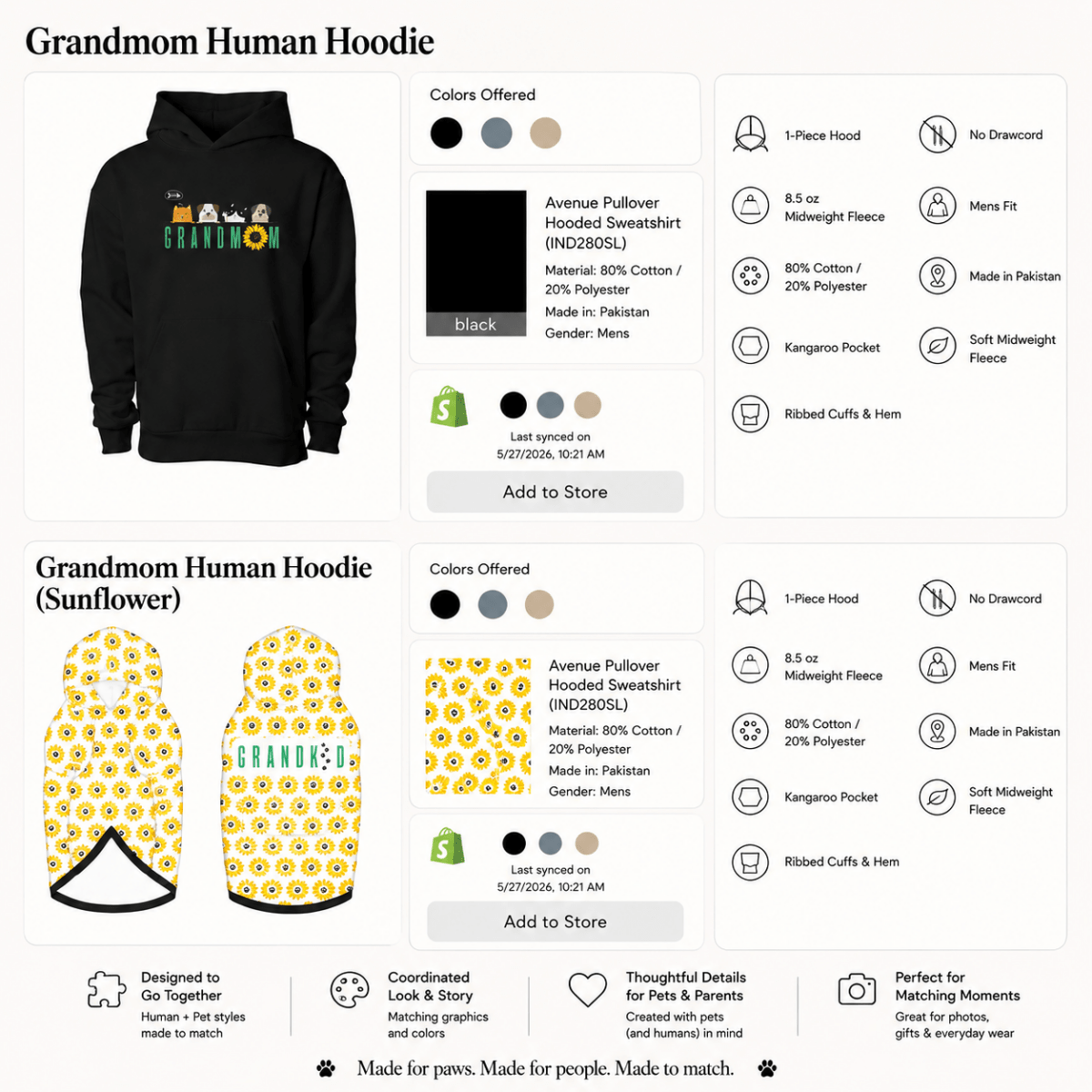 Grandmom & Grandkid Matching Pet & Owner Hoodie Set - FluffnCoSblackxs