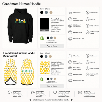 Grandmom & Grandkid Matching Pet & Owner Hoodie Set - FluffnCoSblackxs