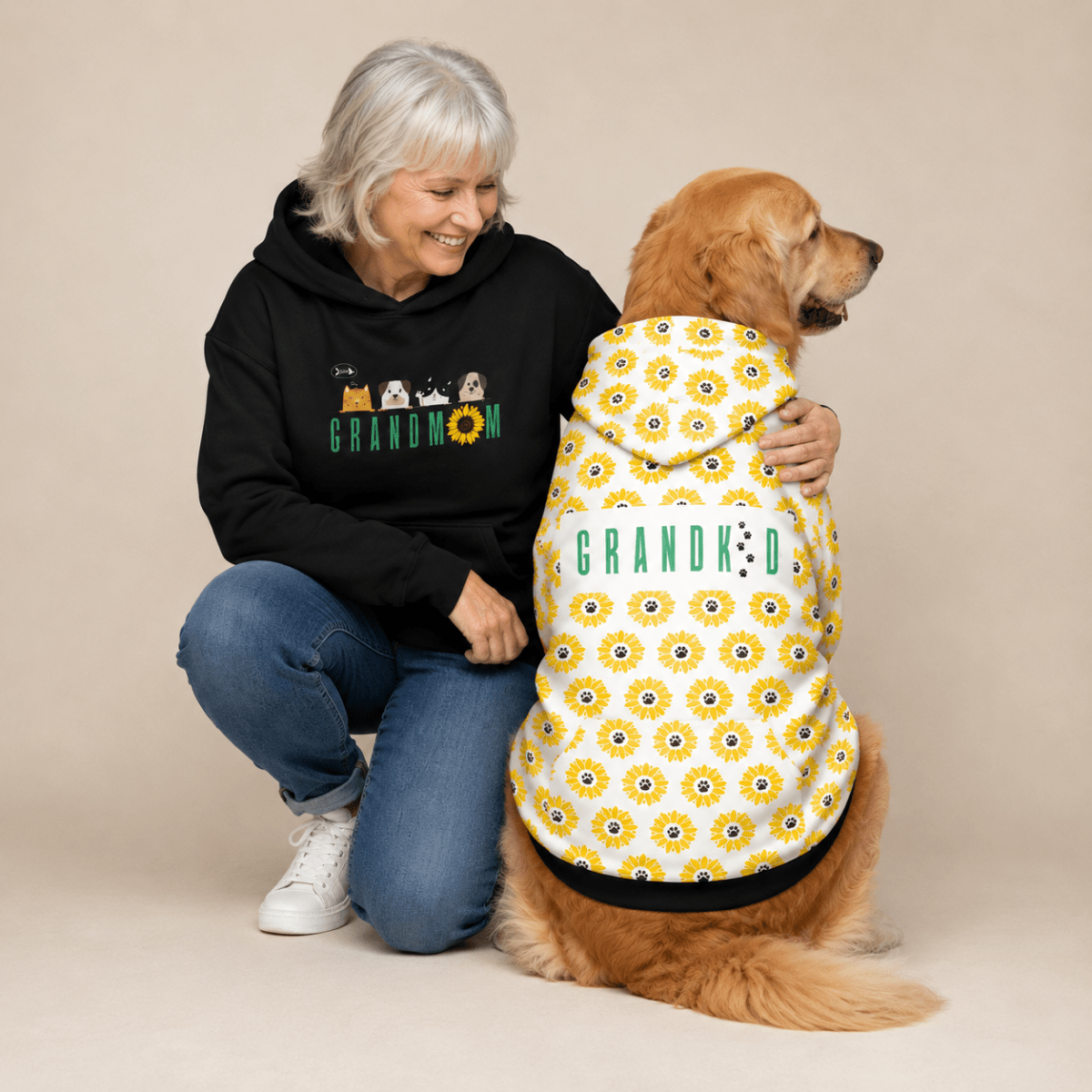 Grandmom & Grandkid Matching Pet & Owner Hoodie Set - FluffnCoSblackxs