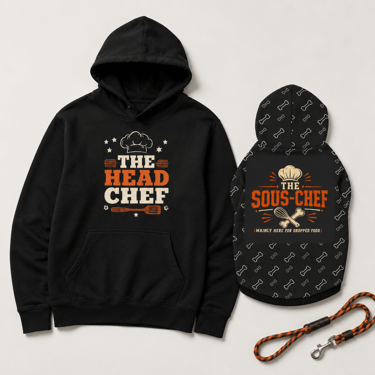Head Chef and Sous Chef Pet and Owner Hoodie Set - FluffnCoSPigment Blackxs