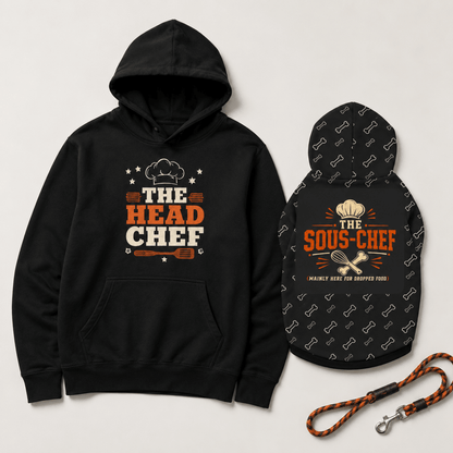 Head Chef and Sous Chef Pet and Owner Hoodie Set - FluffnCoSPigment Blackxs
