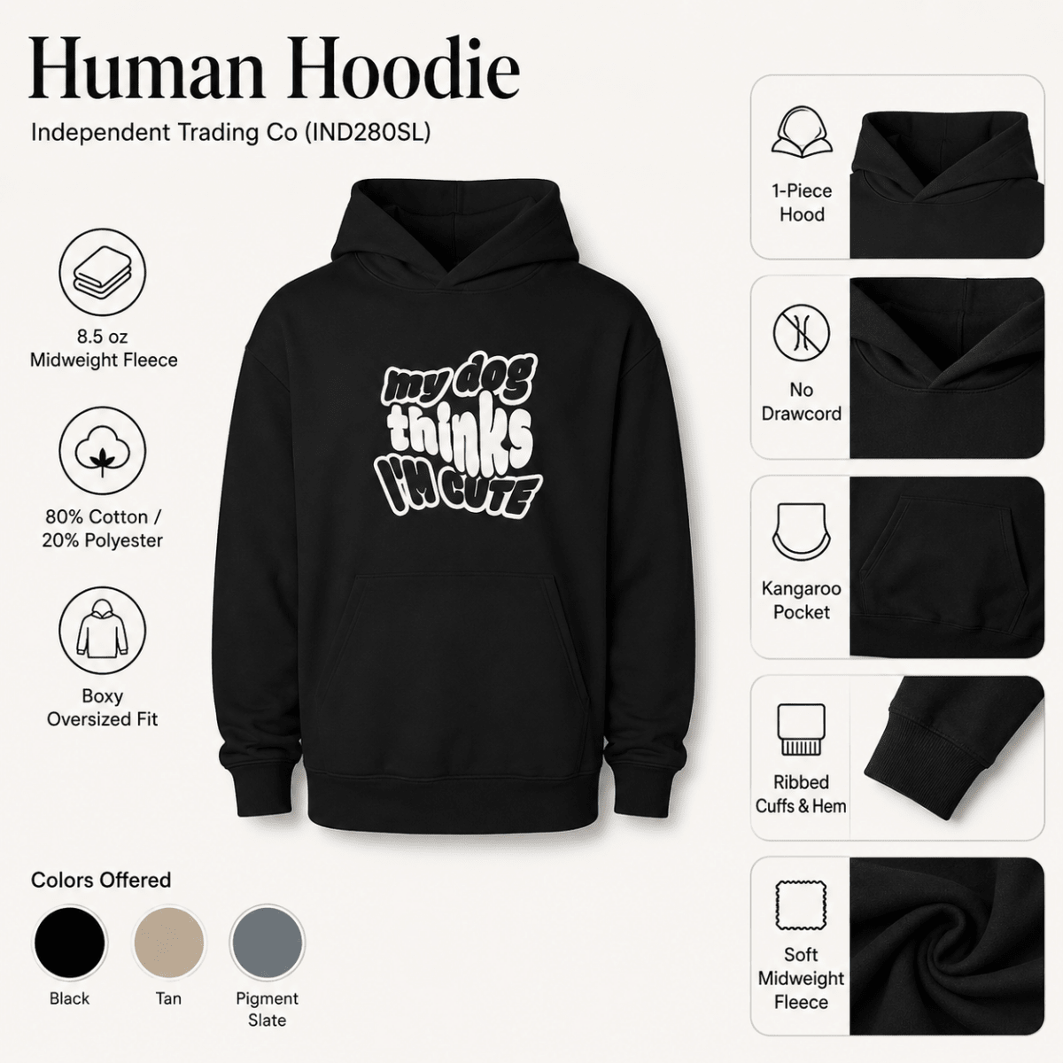 My Dog Thinks I'm Cute & I Know My Mom Is Cute Pet and Human Hoodie Set - FluffnCoSBlackxsmatchingset