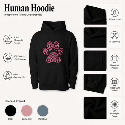 Pink Paw Graphic and Pattern Pet and Human Hoodie Set - FluffnCoblackxsSmatchingset