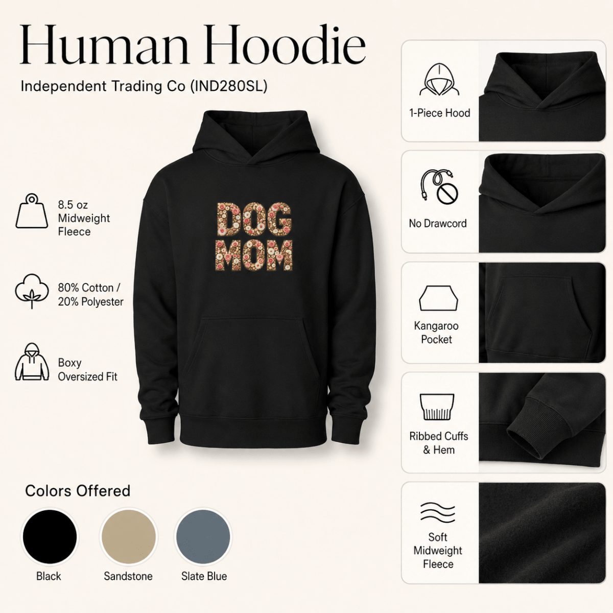 Floral Dog Mom Human Hoodie - Hoodie features and details