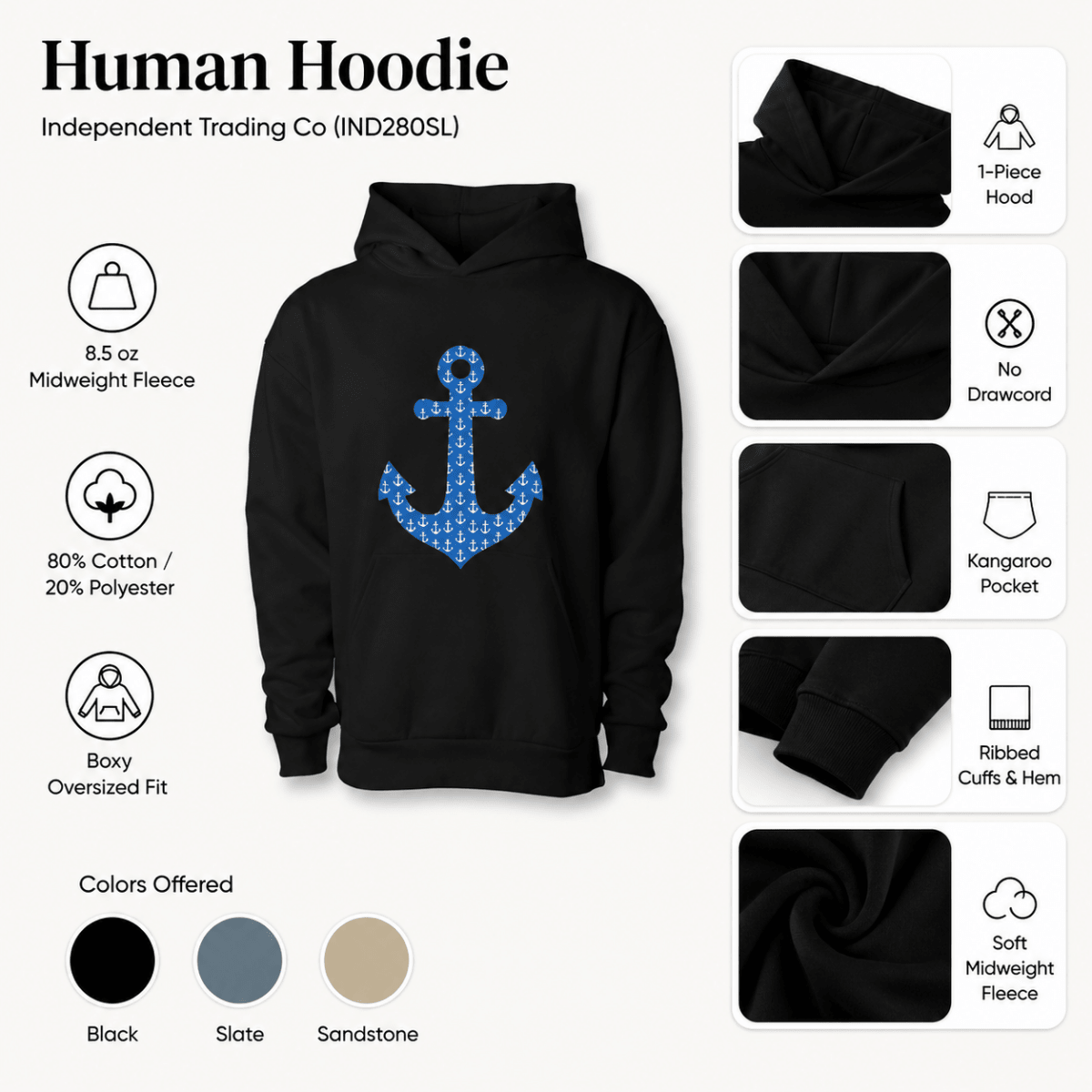 Nautical Anchor Shape and Pattern Pet and Human Hoodie Set - FluffnCoblackxsSmatchingset