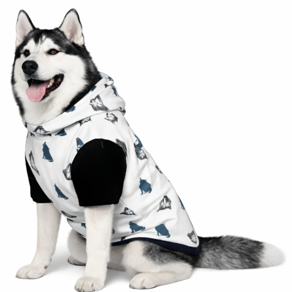 Dog wearing Husky Drama  Pet Hoodie Side View