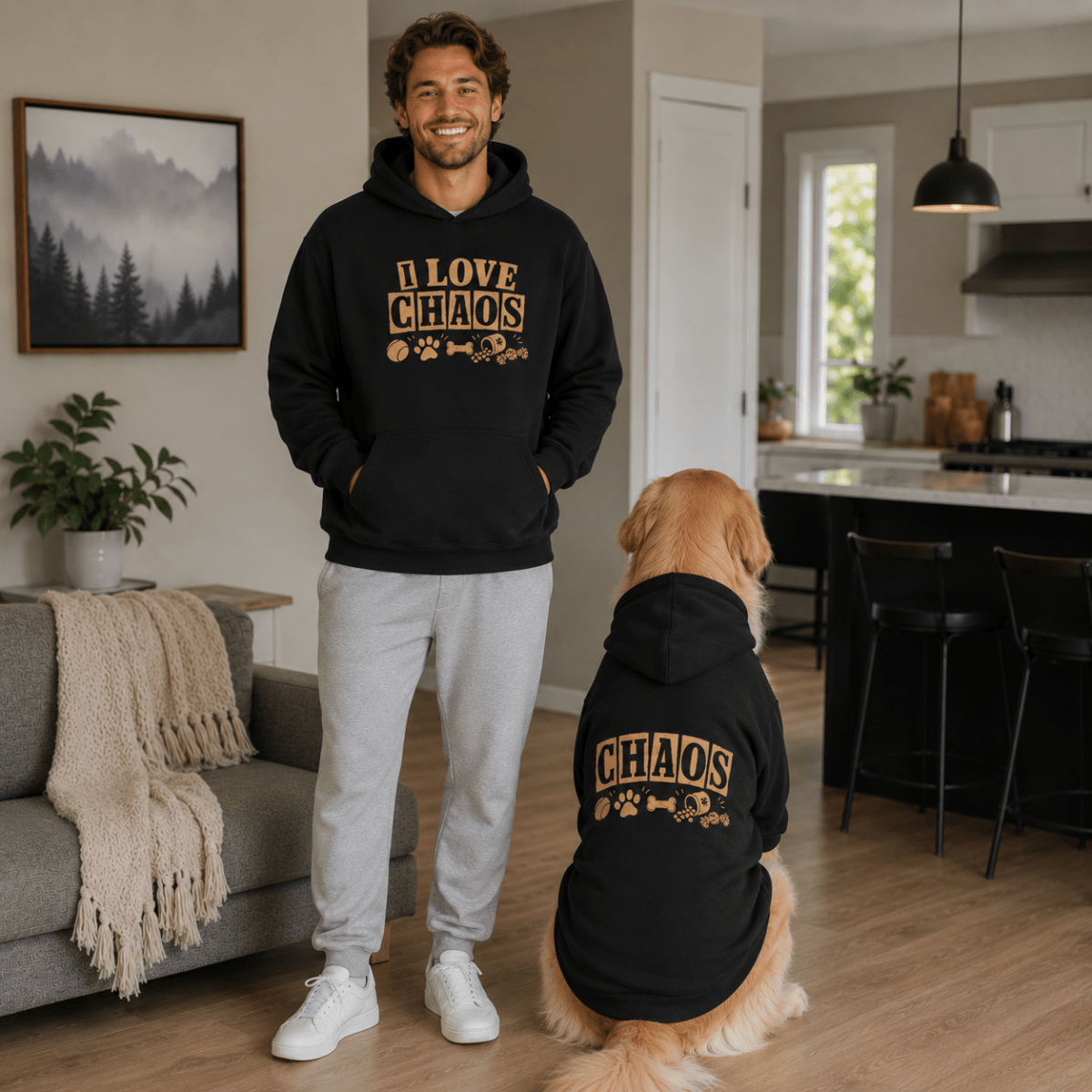 I love Chaos Pet and Owner Matching Hoodie Set - FluffnCoblackxs