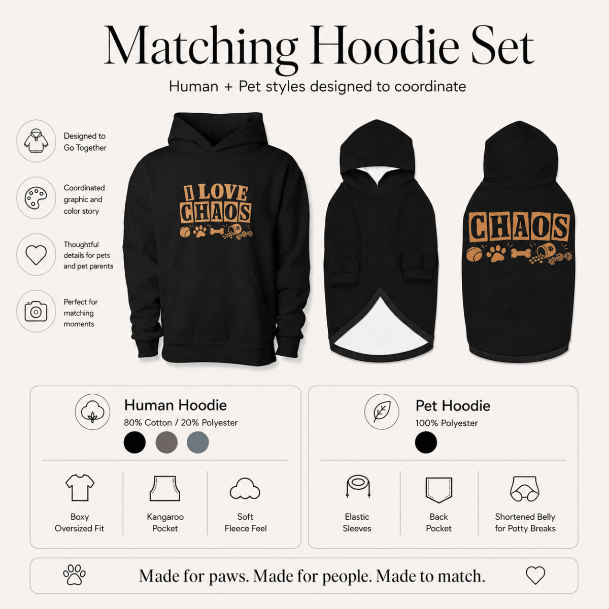 I love Chaos Pet and Owner Matching Hoodie Set - FluffnCoblackxs