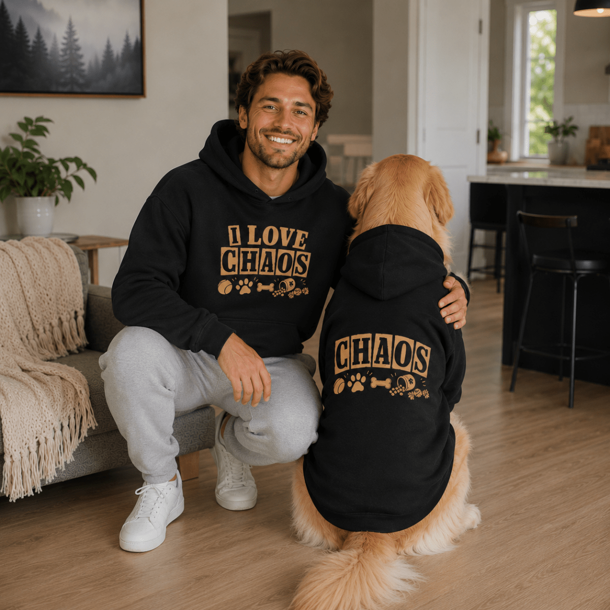 I love Chaos Pet and Owner Matching Hoodie Set - FluffnCoblackxs