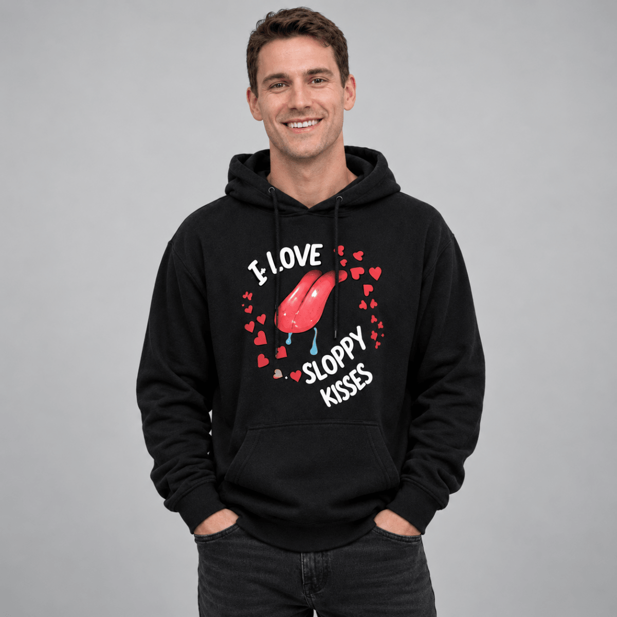 I Love Sloppy Kisses Human Hoodie - FluffnCoBlackxsAddonhuman only