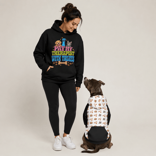 I Pay My Therapist With Treats Matching Pet and Owner Hoodie Set - FluffnCoBlue MagicxsScats