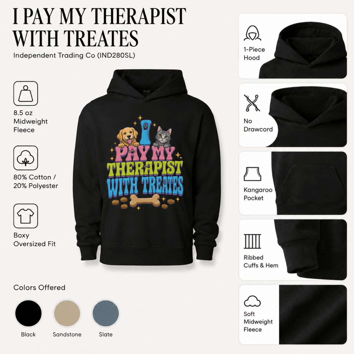I Pay My Therapist With Treats Matching Pet and Owner Hoodie Set - FluffnCoBluexsScats