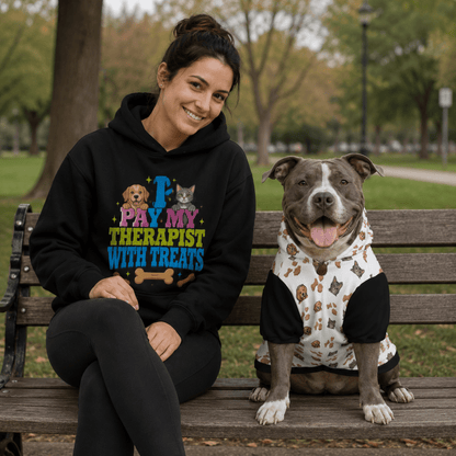 I Pay My Therapist With Treats Matching Pet and Owner Hoodie Set - FluffnCoBluexsScats