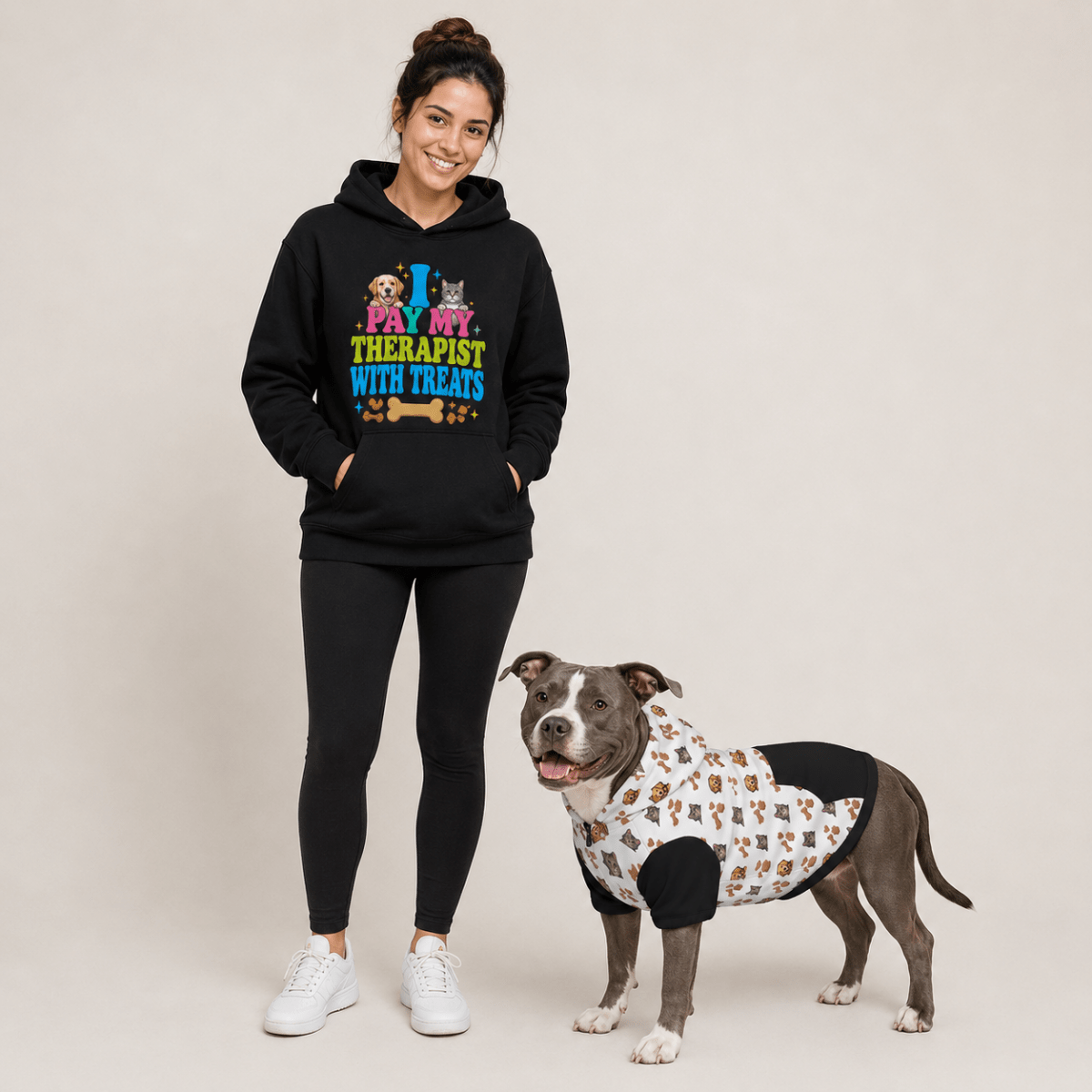 I Pay My Therapist With Treats Matching Pet and Owner Hoodie Set - FluffnCoBluexsScats