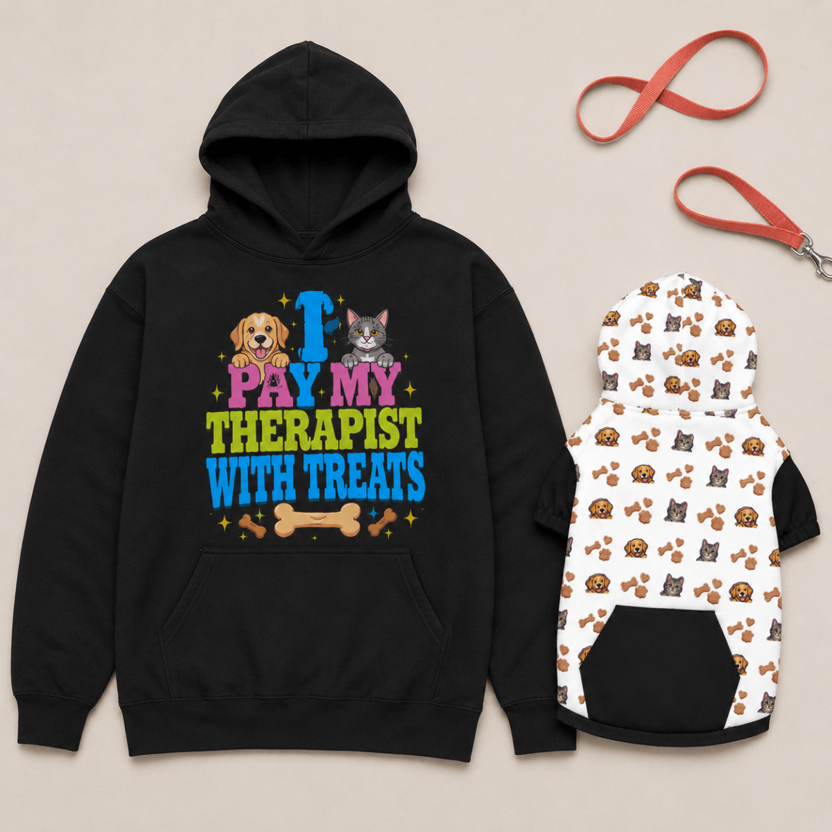 I Pay My Therapist With Treats Matching Pet and Owner Hoodie Set - FluffnCoBluexsScats
