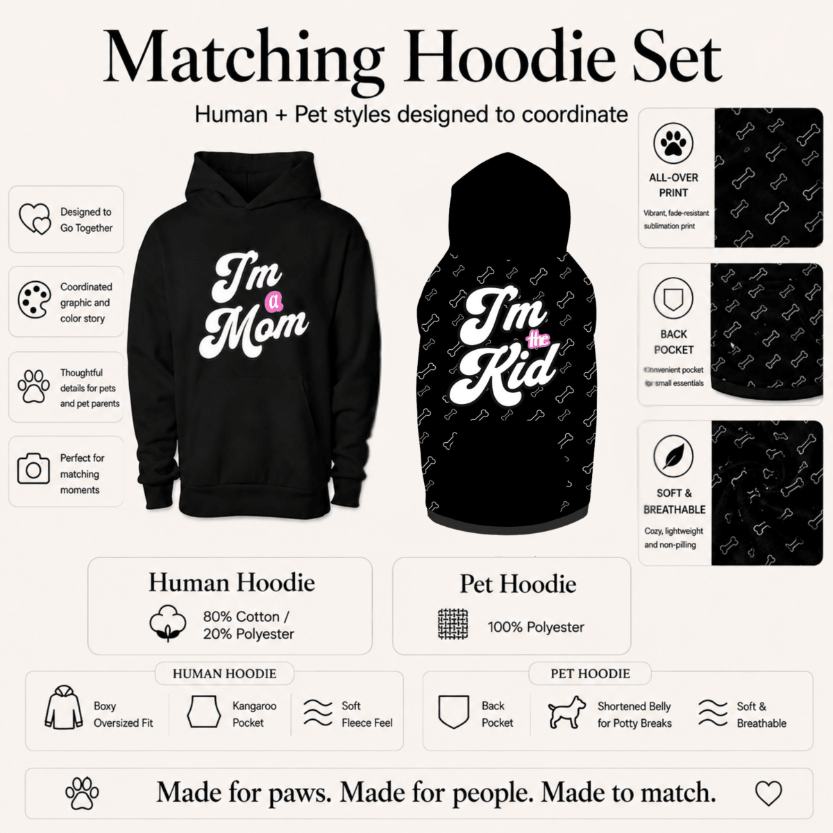 I'm a Mom Matching Dog & Owner Hoodie Set - FluffnCoSandstonexsScats