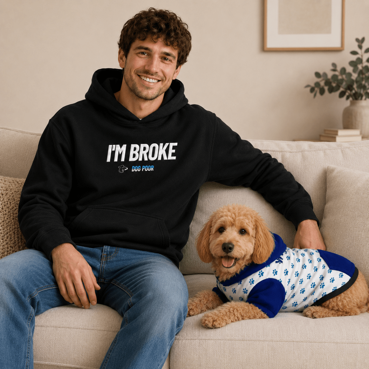 I'm Broke, Dog Poor Matching Dog & Owner Hoodie Set | FluffnCo - FluffnCoBlue MagicxsS