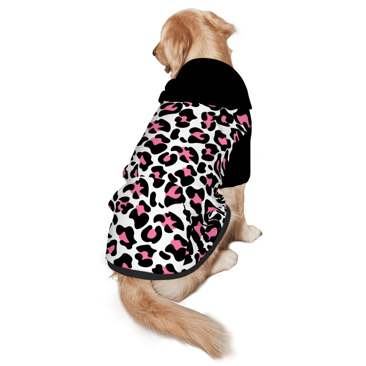 Dog wearing Pink Leopard Pattern Pet Hoodie Side View