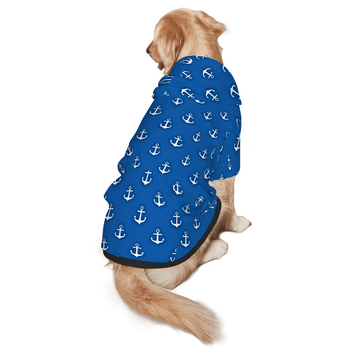 Dog wearing Nautical Themed Pet Hoodie Back View