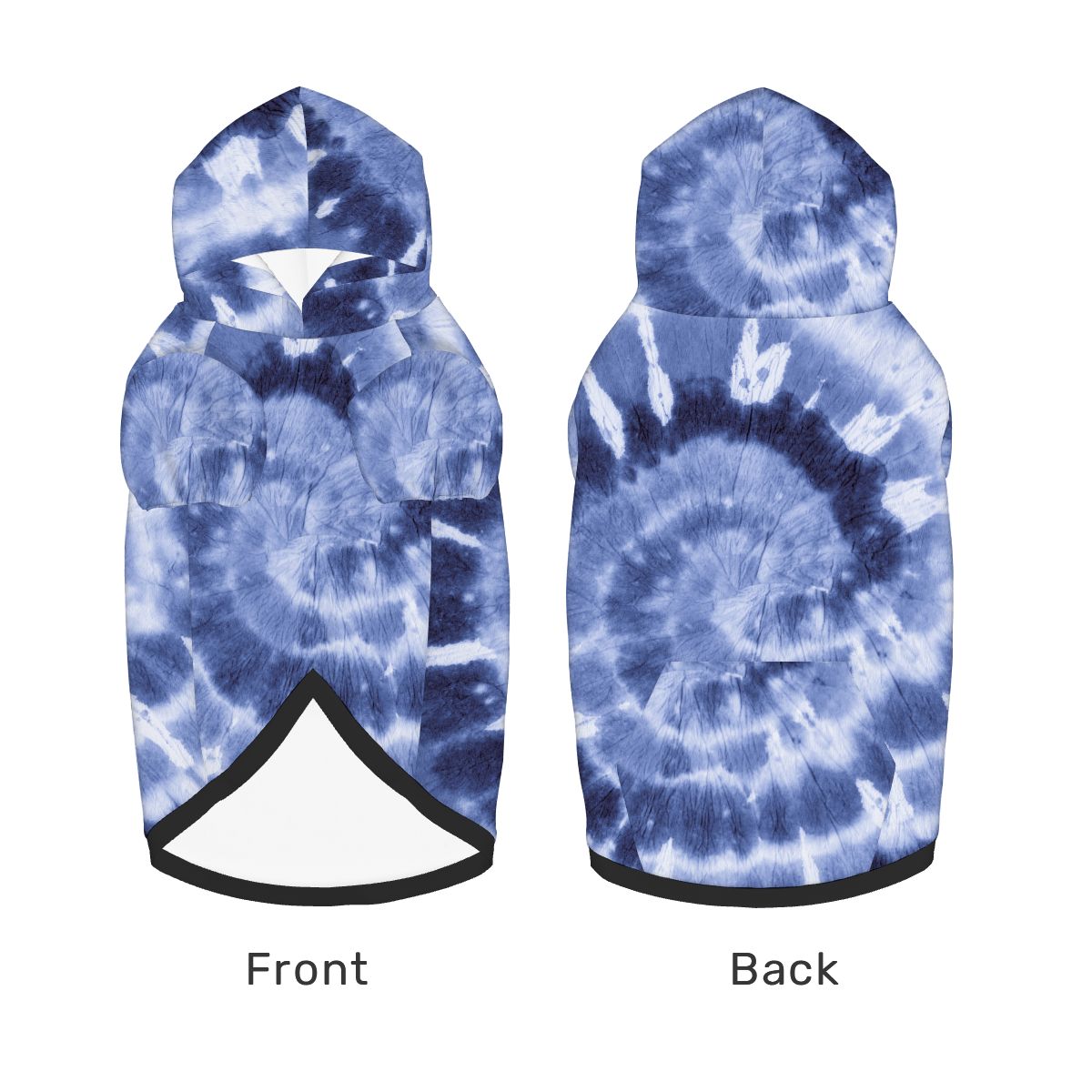 Dog wearing Blue Tye Die Pet Hoodie Side View 2