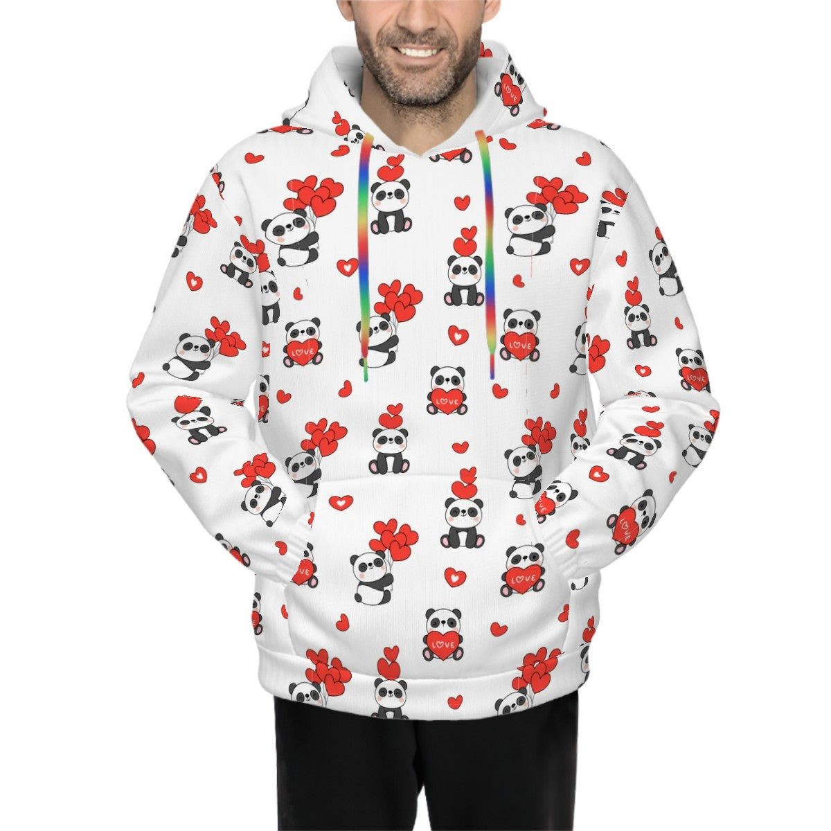 Dog wearing Panda Bear & Red Hearts Matching Pet & Owner Hoodie Set pet hoodie