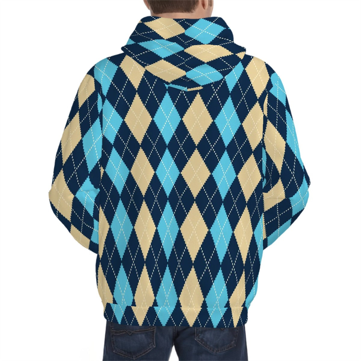 Human wearing Blue and Yellow Argyle Pet and Owner Set  back view