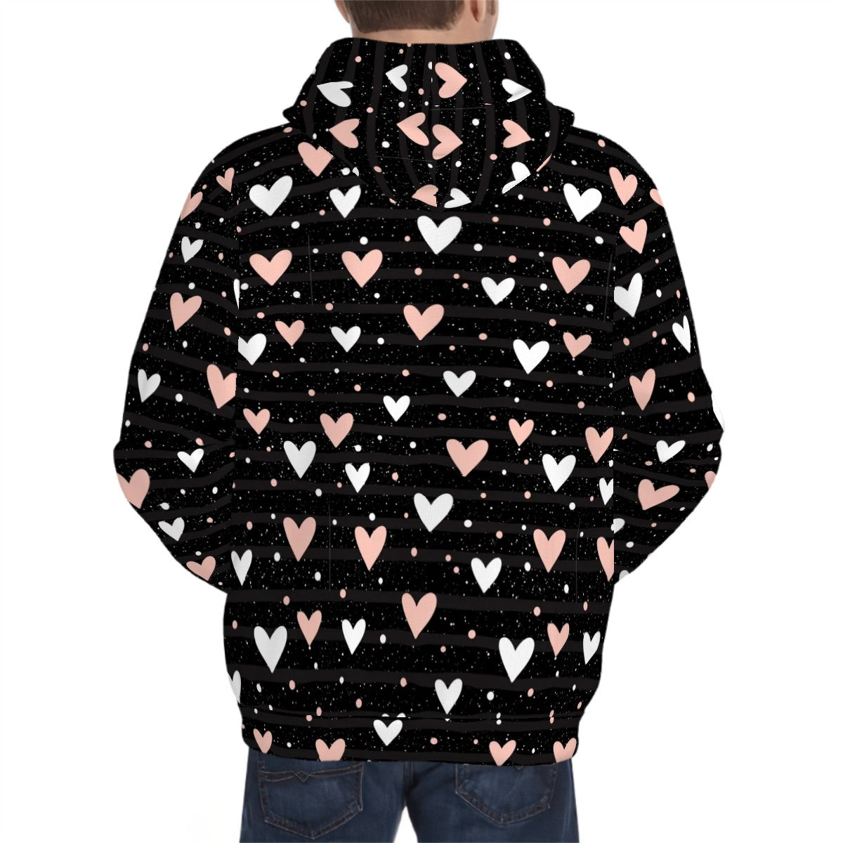 Human wearing Pink and White Hearts Pet and Owner Set  back view